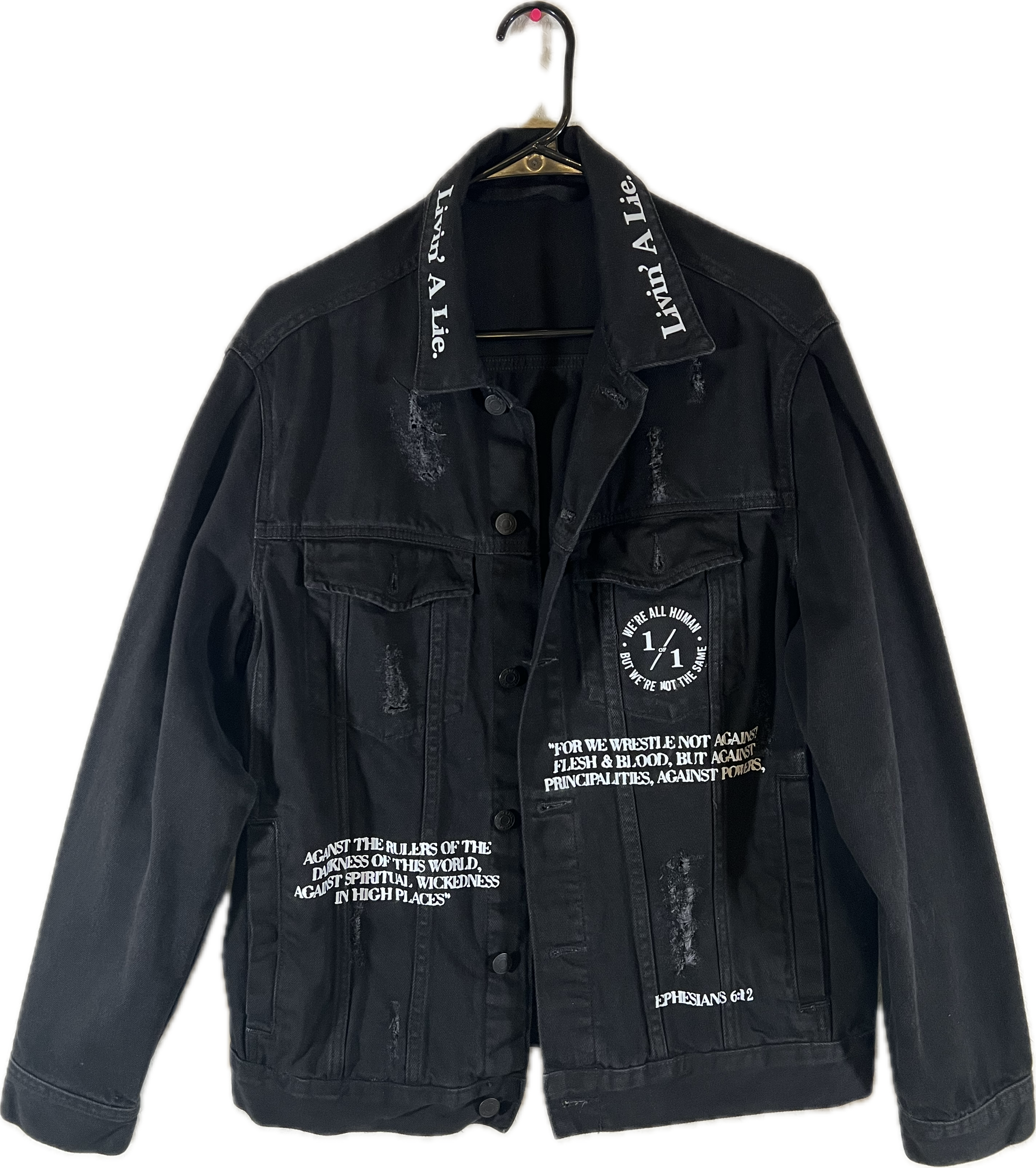 BLACK EPHESIANS 6:12 DENIM JACKET