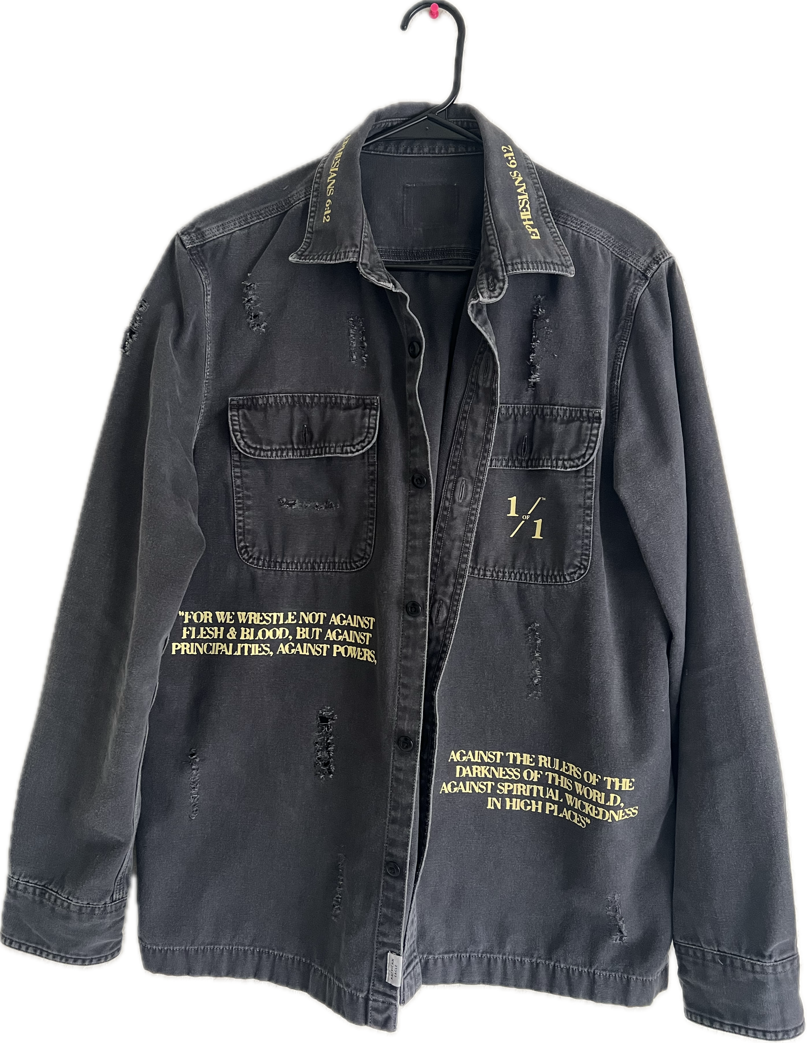 GREY EPHESIANS 6:12 DENIM JACKET